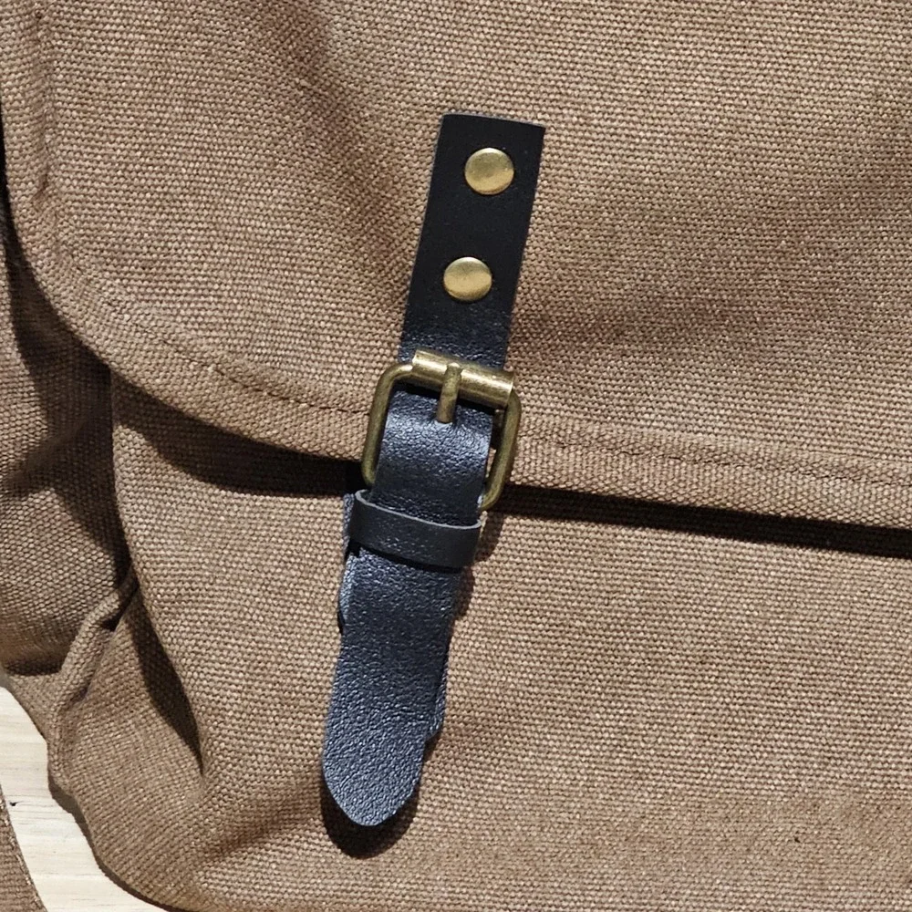 Canvas Brown And Black Messenger Bag With Magnetic Straps